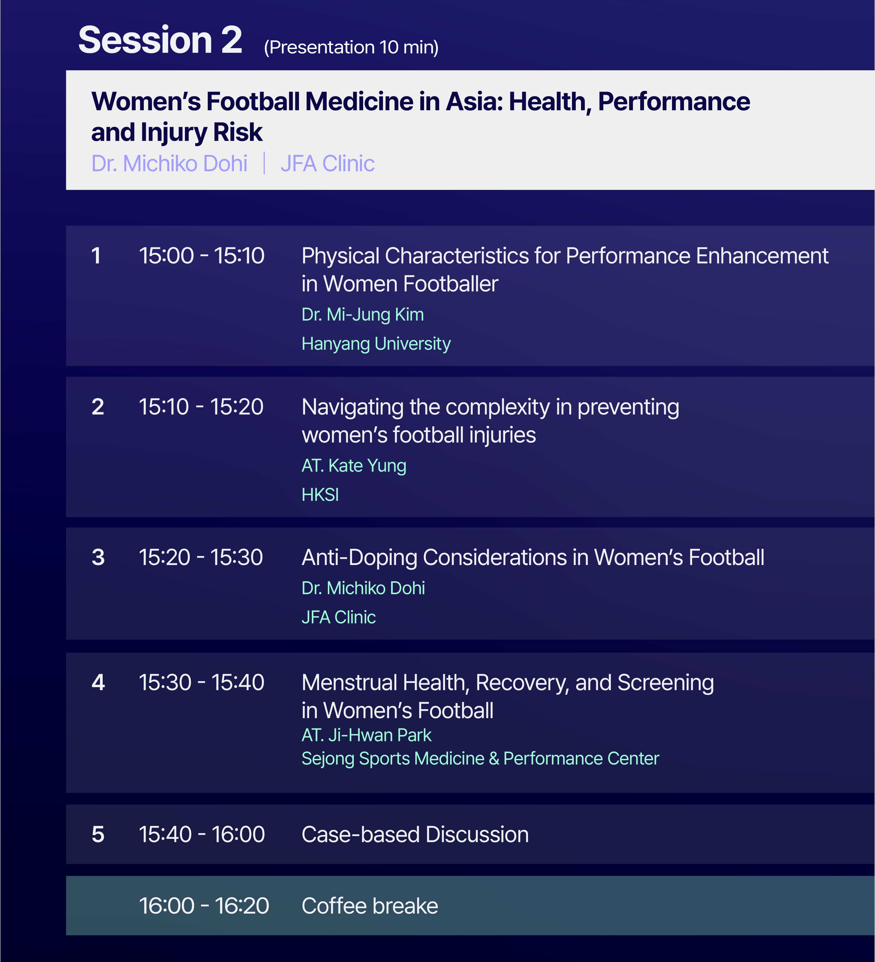 Sejong Asian Football Medicine Townhall Conference 2026 section03 schedule02
